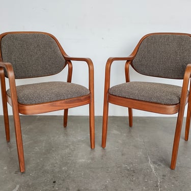 Pair (2) of Bentwood Walnut 1105 Arm Chairs by Don Pettit for Knoll 