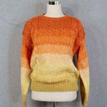 1970s 1980s Orange Striped Cable Knit Sweater - Liz Claiborne - Orange Ombre Pullover - Acrylic Sweater - Size S 