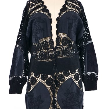 Black Rose Embroidered Cotton Crochet Jacket