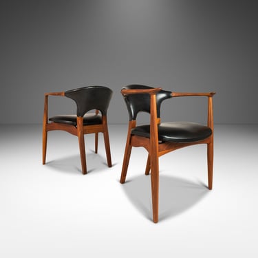 Set of Two (2) Angular Danish Mid Century Modern Armchairs in Solid Walnut, Denmark, c. 1960's 
