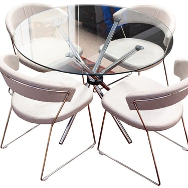 Modern Round Chrome and Glass Dinette Gallery Base Table & 4 Calligaris Chairs 