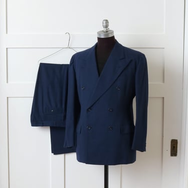 mens vintage 1940s pinstripe suit • dark blue wool DB wide lapel suit dated 1943 