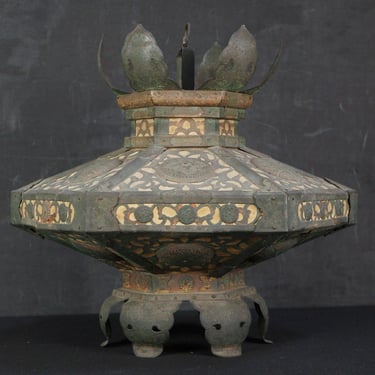 Antique large Japanese Buddhist temple lantern oil lamp 1880 bronze hand craft 