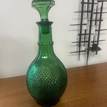 Empoli Green Glass Decanter With Stopper Vintage Made In Italy 