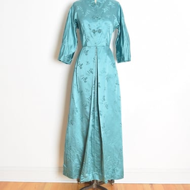 vintage 40s dress blue silk satin Chinese Asian gown cheongsam WWII souvenir S M clothing 