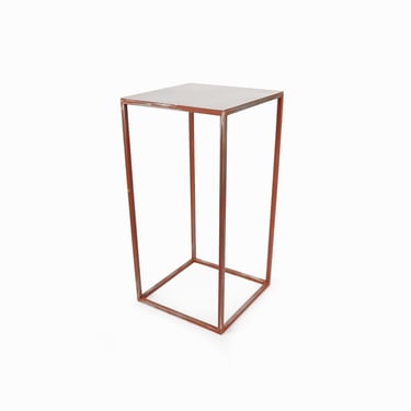Vintage Metal Hand Welded Side Table End Table Silver Orange 