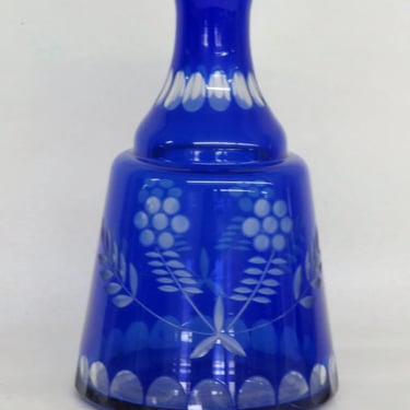 Bohemian Cobalt Blue Cut To Clear Floral Decanter Carafe Vase 3137B