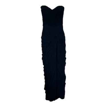 Mingolini Gugenheim Early 1960's Black Ruched Chiffon Strapless Gown
