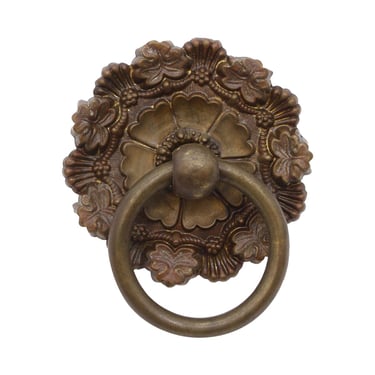 Vintage 3.25 in. Pressed Brass Floral Ring Drawer Pull
