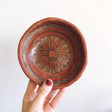 Vintage Indian Terracotta Painted Bowl 