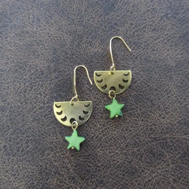 Brass and green mother of pearl shell earrings 