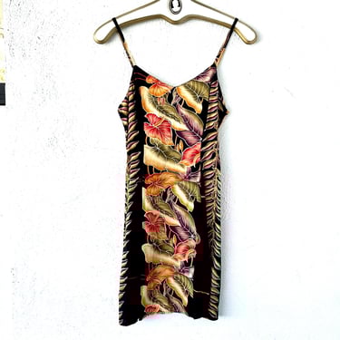 Vintage 90s Hawaiian Lei Dress 1990s Tropical Taro Awa Hawaii Slip Dress 