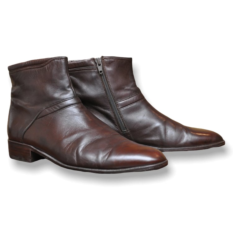 Vintage Bally Almond Toe Leather Mid Ankle Boots Brown Mens US 12 Bally Men main image 4