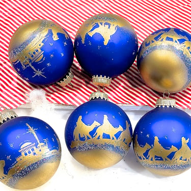 VINTAGE: 6pcs - Krebs Glass Ornaments - Blue Ornaments - Christmas Decor - Holiday - SKU 00035676 