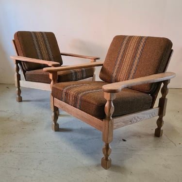Henning Kjaernulf Oak Brutalist Danish Lounge Chairs 