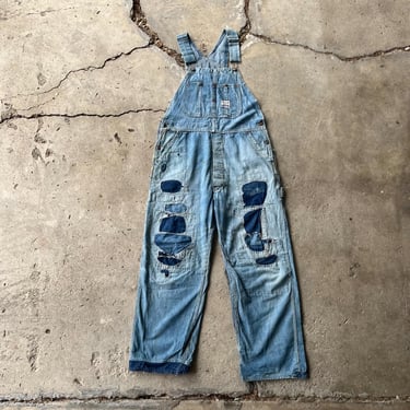 Vintage 50s Powrhouse Montgomery Ward farm worn patched overalls distressed grunge size 36 waist 