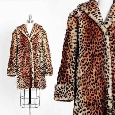 50s leopard print fur coat | Vintage 1950s sheepskin shearling fur Leopard print stroller 