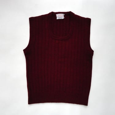 1970s Sweater Vest Virgin Acrylic Knit Pullover Maroon Scoop Neck Sleeveless Nerd Shirt Gender Neutral Unisex Clothing Men's Medium/Large 