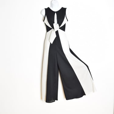 vintage 70s jumpsuit black white disco stripe wide leg palazzo gaucho romper XS clothing 