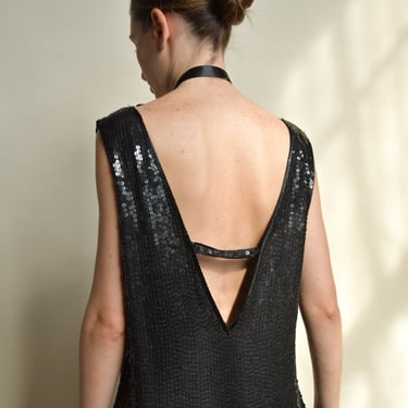 3214d / black open back sequin dress 