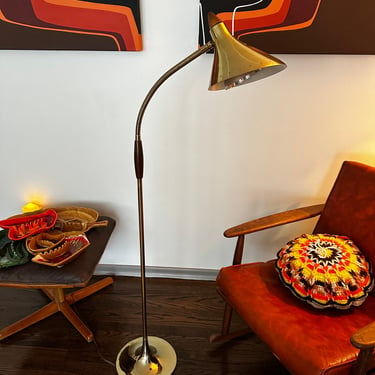 Mid Century Brass Floor Lamp With Cone Form - Laurel Lamp Company 