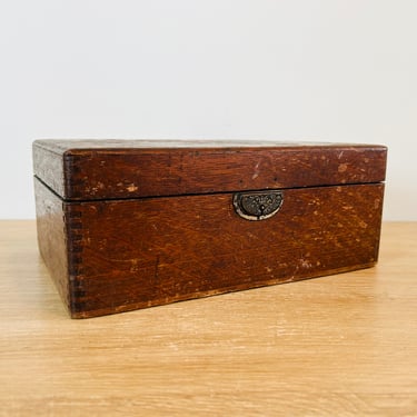 Vintage Dovetail Joint Box with Ornate Metal Latch 