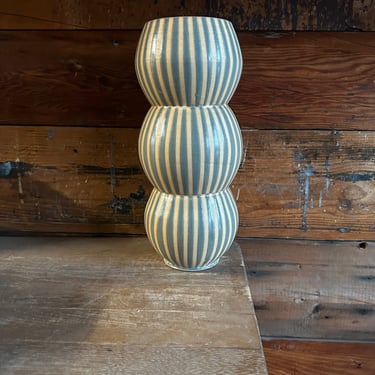Vase - Slate Blue and Orange Striped Pattern 
