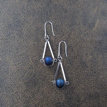Simple pendulum earrings, blue druzy agate 