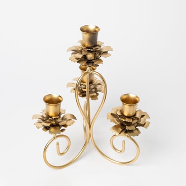 Gold Acorn 3 Candlestick Holder 