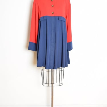 vintage 80s babydoll dress tunic red navy trapeze brass buttons mini XL XXL clothing 