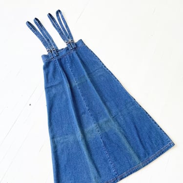 1970s Dark Denim Pinafore Dress 