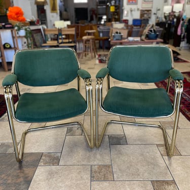 Vintage Brass Cantilever Accent Chairs by Chromcraft