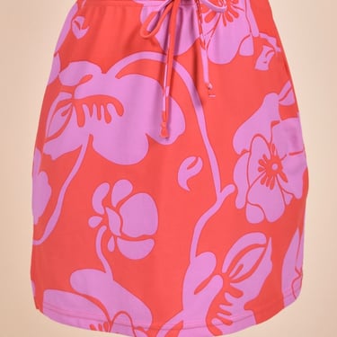 Pink Tie Waist Hibiscus Mini Skirt, S