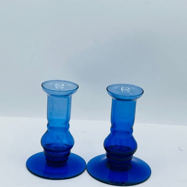 Vintage Blown Glass Cobalt Blue Candlestick  Holder or Bud vase-4" tall 