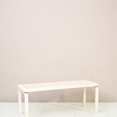 MidCentury White Vintage Bench by Designer Alvar Aalto, Original Danish Scandinavian Style 