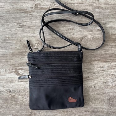 Vintage Dooney & Bourke Nylon Crossbody Bag Black Logo Leather Trim 3 Zipper 