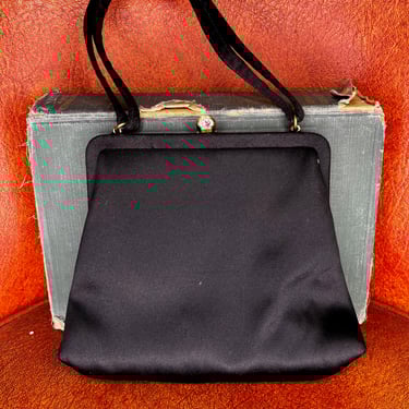50's MM Black Trapezoid Top Handle Evening Bag