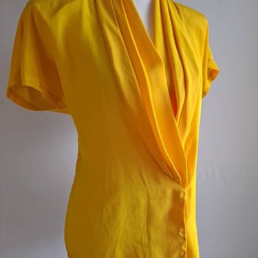 Vintage 1980's Sonya Ratay for San Andre Yellow Short Sleeve Blouse S/M 