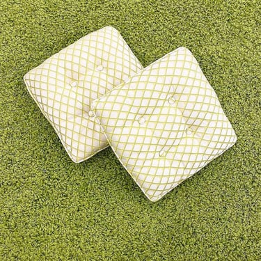 Vintage Throw Pillows Retro 1960s Mid Century Modern + Set of 2 + Decorative + Beige + Green + Yellow + Tufted + MCM + Diamond Pattern 