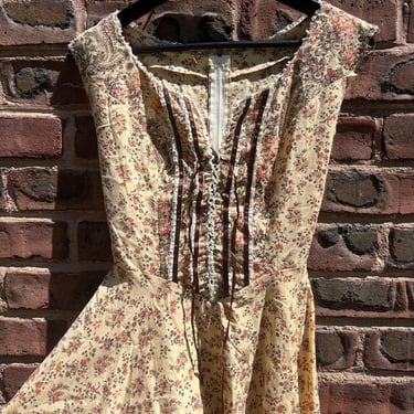 Vintage 1960s Lace Up Corset Prairie Dress Chopped Sleeveless Short Small Medium by TimeBa
