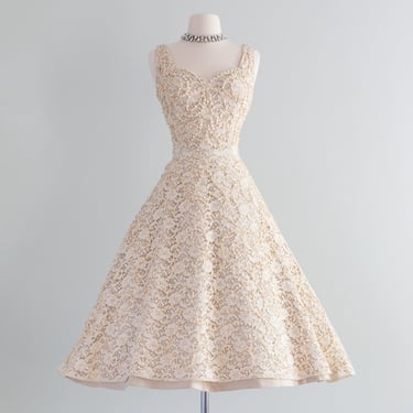 Stunning 1950's Creampuff Lace Party Dress By Filcol / Small