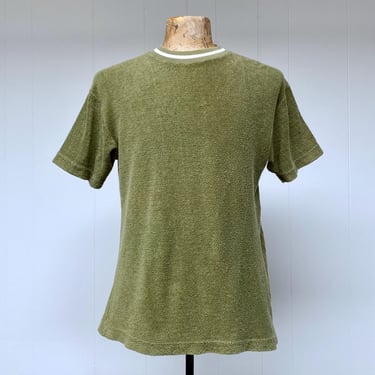 Vintage 1970s Green Velour Short Sleeve Pullover, 70s Surfer Hipster Casual Knit Top, Gender Neutral Medium 40