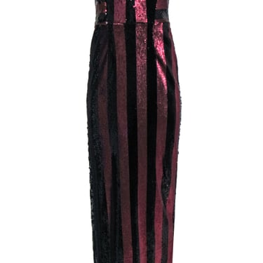 Milly - Wine &amp; Black Striped Sequin Strapless &quot;Carly&quot; Gown Sz 8