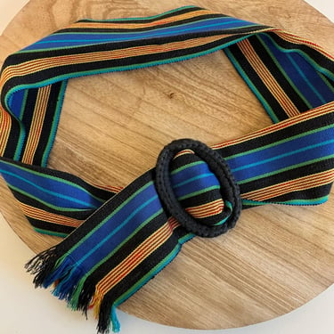 Vintage 90s Liz Claiborne Multi Colored Striped Wide Fabric Wrap Belt S/M 