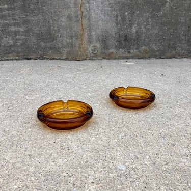 Pair of Vintage Amber Glass Ashtray 