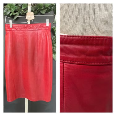 1980s Red Leather Skirt 