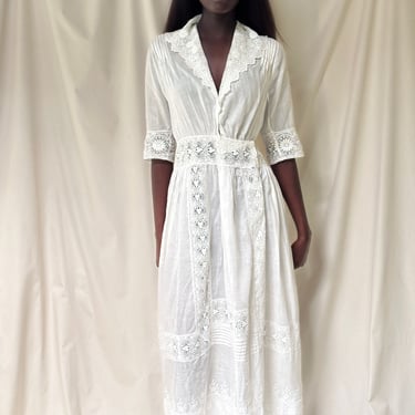 Vintage Edwardian White Cotton Eyelet Dress