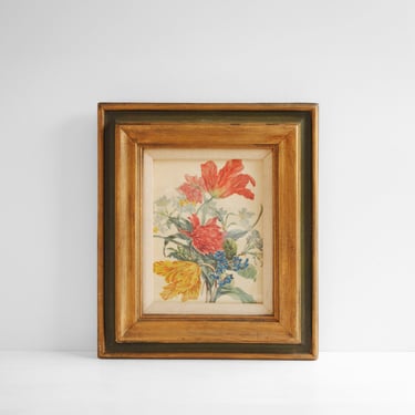 Vintage Hand Colored Copperplate Engraving of Flowers 