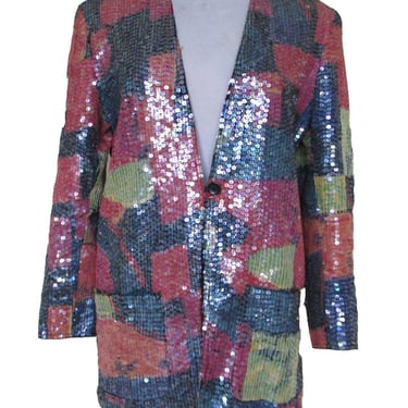 Sequin Jacket, Vintage Sandy Starkman, Medium Women, Multicolor Cotton Blazer 