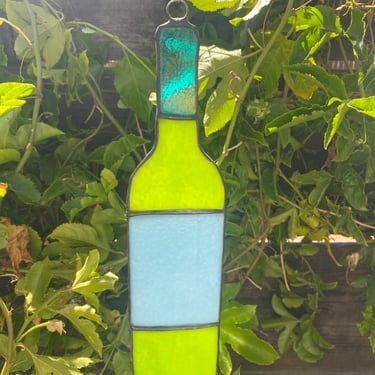 Stained Glass Champagne Wine Bottle Suncatcher 